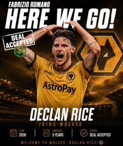 ACCEPTED: Wolves FC has officially complete a deal to sign a talented midfeilder Declan Rice  from…. See more - Uncategorize 