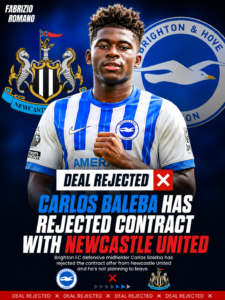 DEAL REJECTED: Brighton FC Defensive midfielder Carlos Baleba has just rejected signing contract with.... see more - Uncategorize 