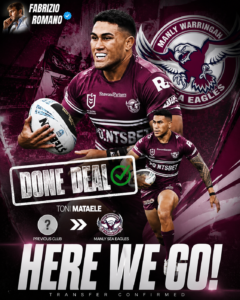 DEAL ACCEPTED: Mainly Sea Eagles Has just signed a new Forward Toni Mataele From....see more - Uncategorize 