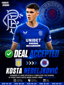 DEAL ACCEPTED: Rangers FC Has Officially completed the signing deal of a Right-back Kosta Nedeljković from.... see more - Uncategorize 
