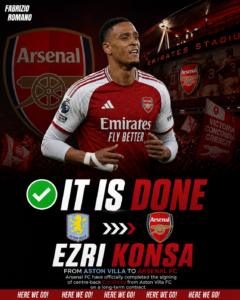 IT IS DONE: Arsenal FC Has Officially completed the signing deal of a new Centre-back Ezri Konsa from.... see more - Uncategorize 