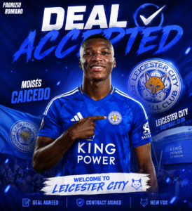 DEAL ACCEPTED: Leicester City has officially complete a deal to sign a talented  defensive midfielder Moises cacido from …. See more - Uncategorize 