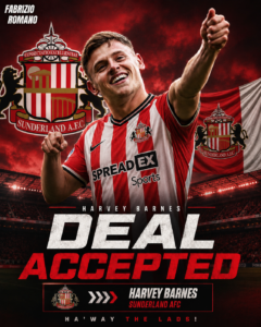 DEAL ACCEPTED: Sunderland AFC has officially complete a deal to sign a talented striker Harvey barnes from …. See more - Blog Uncategorize 