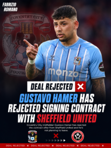 DEAL REJECTED: Coventry City FC Midfielder Gustavo Hamer has just rejected signing contract with.... see more - Uncategorize 