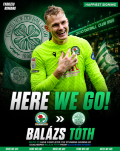 HAPPIEST SIGNING: Excitement hit at Celtic Park as Celtic FC has just Completed the Stunning Deal of a new Goalkeeper Balázs Tóth from.... See more - Uncategorize 