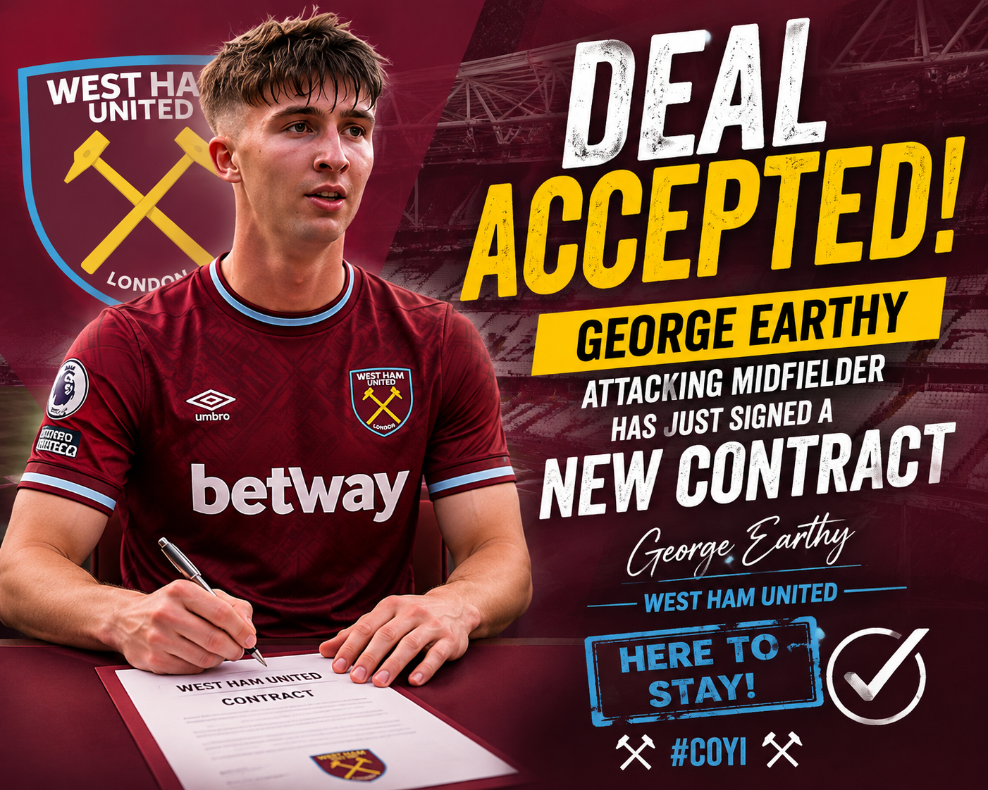 DEAL ACCEPTED: West Ham United Attacking Midfielder George Earthy Has Just Signed a New Contract… See More - Uncategorize 