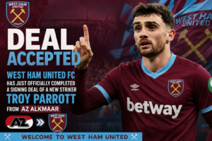 DEAL ACCEPTED: West Ham United FC has just officially completed a signing deal of a new striker Troy Parrott from...see more - Uncategorize 