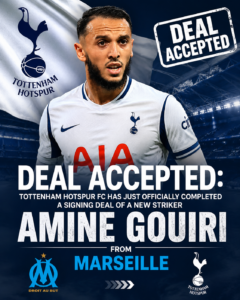 DEAL ACCEPTED: Tottenham Hotspur FC has just officially completed a signing deal of a new striker Amine Gouiri from.... see more - Uncategorize 