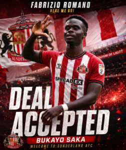 DEAL ACCEPTED: Sunderland AFC has officially complete a deal to sign a talented Forward Bukayo Saka from Ar…. See more - Uncategorize 