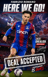 DEAL ACCEPTED: Crystal palace has officially complete a deal to sign a talented midfielder Jack Grealish  from…. See more - Uncategorize 