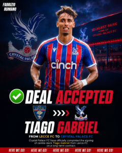 DEAL ACCEPTED: Crystal Palace FC Has Officially completed the signing deal of a new Centre-back Tiago Gabriel from.... see more - Uncategorize 