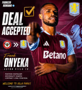 DEAL ACCEPTED: Aston villa FC has just  signed a talented  midfielder Frank Onyeka from …. See more - Uncategorize 