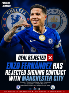 DEAL REJECTED: Chelsea FC Central midfielder Enzo Fernández has just rejected signing contract with....see more - Uncategorize 