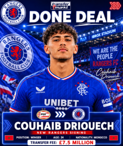 DEAL ACCEPTED: Rangers FC Reportedly Close to Signing New Winger Couhaib Driouech From… See More - Uncategorize 