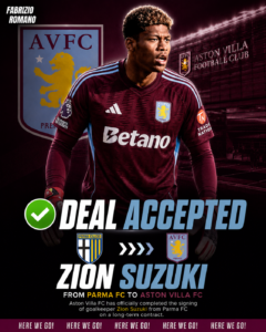 DEAL ACCEPTED: Aston Villa FC Has Officially completed the signing deal of a new Goalkeeper Zion Suzuki from.... see more - Uncategorize 