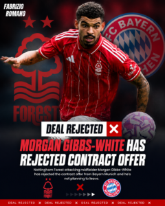 DEAL REJECTED: Nottingham Forest FC Attacking midfielder Morgan Gibbs-White has just rejected signing contract with.... see more - Uncategorize 