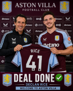 DEAL DONE: Aston Villa FC has officially completed the signing deal of a new midfielder Declan Rice from...see more - Uncategorize 