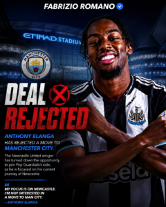 DEAL REJECTED: Newcastle united fc forward /striker Anthony Elanga has just rejected signing deal with M - Uncategorize 