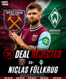 DEAL REJECTED: West Ham United FC Striker Niclas Füllkrug has just rejected signing contract with....see more - Uncategorize 