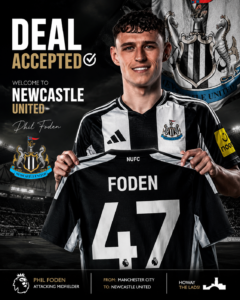 DEAL ACCEPTED: Newcastle united has officially complete a stunning deal to sign a talented new  Attacking midfielder Phil foden from M…. See more - Uncategorize 