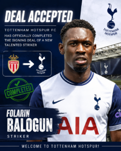 DEAL ACCEPTED: Tottenham Hotspur FC Has Officially completed the signing deal of a new talented Striker Folarin Balogun from.... see more - Uncategorize 