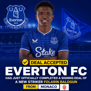 DEAL ACCEPTED: Everton FC has just officially completed a signing deal of a new striker Folarin Balogun from...see more - Uncategorize 