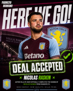 DEAL ACCEPTED: Aston villa FC officially complete a deal to sign a talented midfielder Nicolas Raskin from…. See more - Uncategorize 