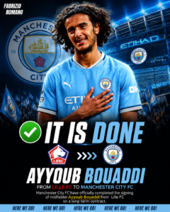 IT IS DONE: Manchester City FC Has Officially completed the signing deal of a new Midfielder Ayyoub Bouaddi from.... see more - Uncategorize 