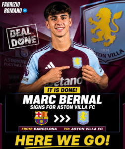 IT IS DONE : Aston Villa FC Has Officially completed the signing deal of a new Midfielder Marc Bernal from.... see more - Uncategorize 