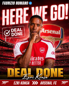 DEAL ACCEPTED: Arsenal fc has officially complete a deal to sign a Central defender Ezri Konsa from…. See more - Uncategorize 