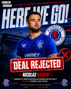 DEAL REJECTED: Rangers FC Midfielder Nicolas Raskin has officially REJECTED signing a deal with…. See more - Uncategorize 