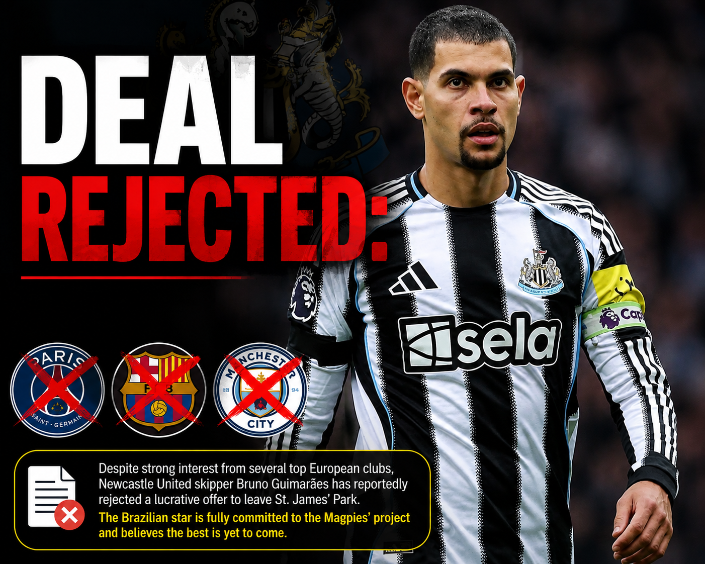 DEAL REJECTED: Newcastle Captain and defensive midfielder Bruno Guimarães has turned down a... read..more - Uncategorize 