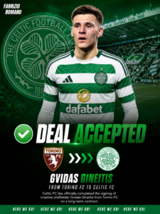 DEAL ACCEPTED: Celtic FC Has Officially completed the signing deal of a Creative Midfielder Gvidas Gineitis from.... see more - Uncategorize 