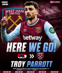 EXCLUSIVE: West Ham United FC has just Completed the Signing Deal of a new Striker Troy Parrott from.... See more - Uncategorize 