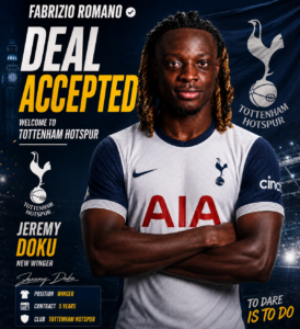 DEAL ACCEPTED: Tottenham Hotspur has officially complete a deal to sign a talented winger Jeremy  Doku from …. See more - Uncategorize 